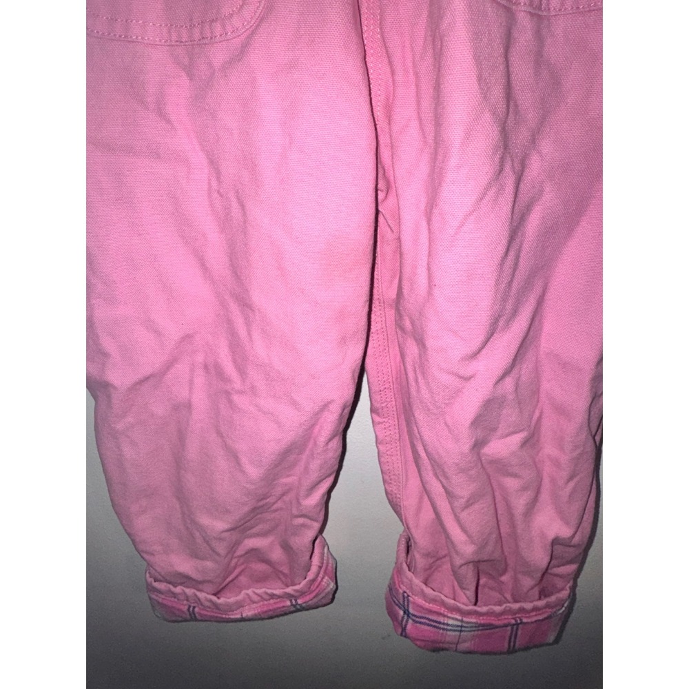 Carhartt Girls Pink Flannel Lined Canvas Bib Overalls 4T - Picture 6 of 8